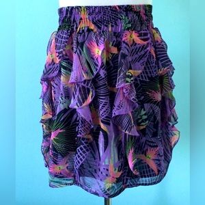 Size Xl women’s Plus Purple Tropical Ruffle Skirt